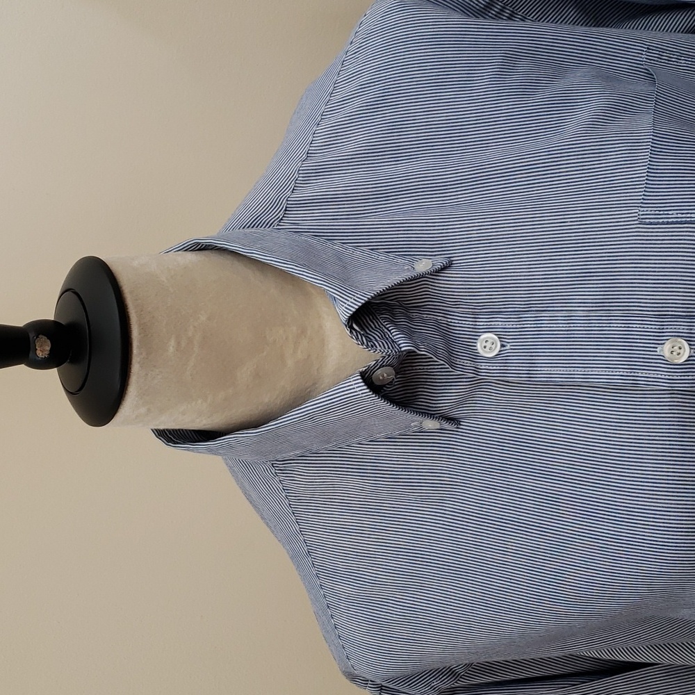 Zeus 16 1/2" Blue and White Pinstripe Button Down Long Sleeve Men's Shirt